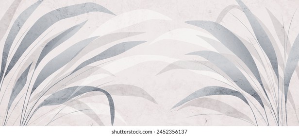 Fondo de arte Abstractas con siluetas de hojas o hierba en azul y rosa. Anuncio botánico para decoración, estampado, textil, Fondo de pantalla, diseño de interiores, póster, embalaje.