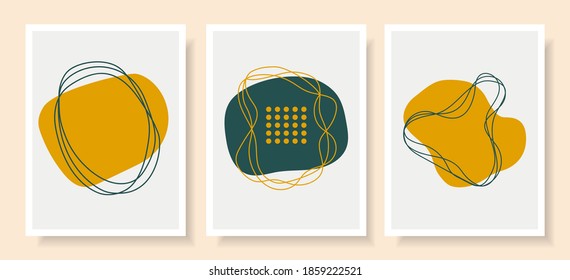 Abstract art background template posters and Modern cover design post social media with hand drawn shapes, doodle objects.Line art landscape with geometric lines.Trends colors 2021.Vector illustration