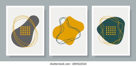 Abstract art background template posters and Modern cover design post social media with hand drawn shapes, doodle objects.Line art landscape with geometric lines.Trends colors 2021.Vector illustration