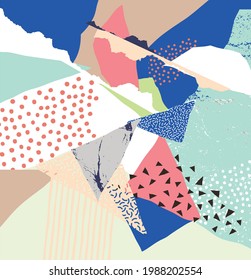 Abstract art background with textural spots. Modern graphic collage. Vector minimalist Illustration.