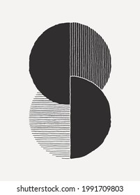 Abstract Art Background in a Trendy Minimalist Style. Vector Hand Drawn Illustration in Monochrome Colors for Templates, Posters, Wall Art Prints, Covers, Packaging, Social Media Stories