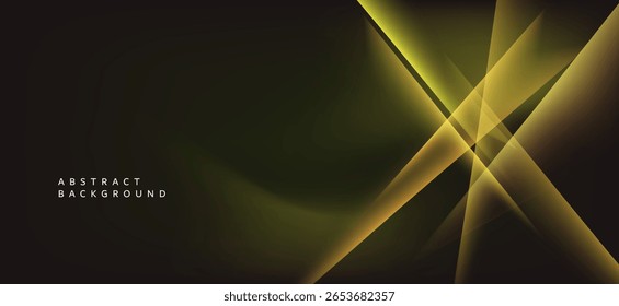Um fundo de arte abstrata usando tons de verde-amarelo e escuro cria uma sensação de mistério e energia através de linhas agudas e fluentes e formas geométricas.