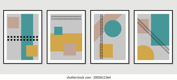 Abstract art background vector.  Brush line arts. Modern organic shape wallpaper.  Minimalist hand painted illustrations with watercolor stain texture for home deco, wall art print and cover.