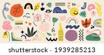 Abstract art background vector. Creative Hand drawn various shapes and doodle object elements for kids and school cover, abstract wall art for home decor,earth tone wallpaper,prints and pattern design