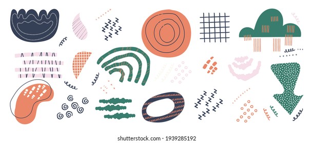 Abstract art background vector. Creative Hand drawn various shapes and doodle object elements for kids and school cover, abstract wall art for home decor,earth tone wallpaper,prints and pattern design