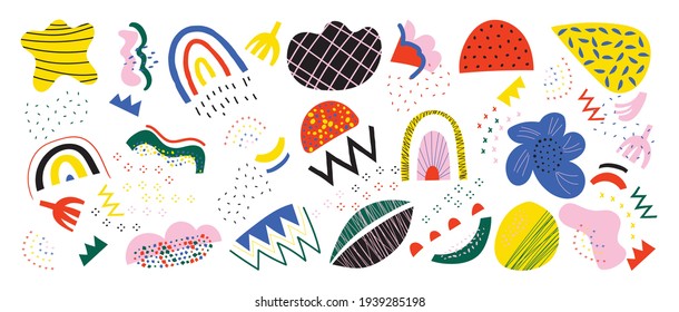 Abstract art background vector. Creative Hand drawn various shapes and doodle object elements for kids and school cover, abstract wall art for home decor,earth tone wallpaper,prints and pattern design