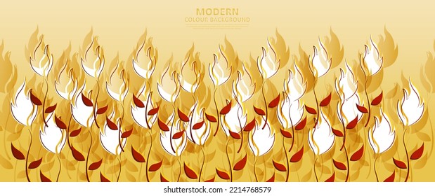 Abstract art background vector design. Minimalist, luxurious and elegant style wallpaper with line art flowers and botanical leaves, organic shapes, watercolor.