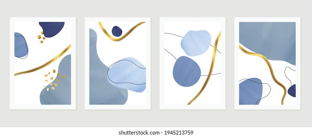Abstract art background vector. Gold brush line arts. Modern organic shape wallpaper.  Minimalist hand painted illustrations with watercolor stain texture for home deco, wall art print and cover.