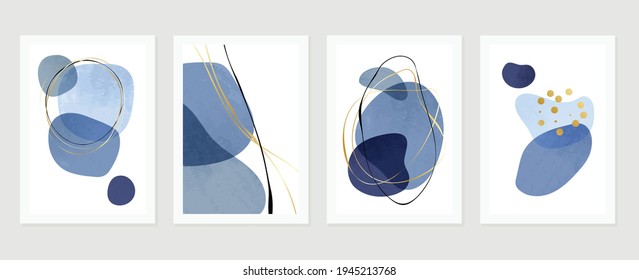 Abstract art background vector. Gold brush line arts. Modern organic shape wallpaper.  Minimalist hand painted illustrations with watercolor stain texture for home deco, wall art print and cover.