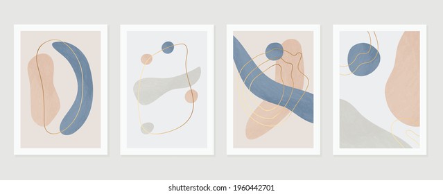 Resumen del vector de fondo de arte. Artes de la línea de pincel de oro. Papel de pared de forma orgánica moderna.  Ilustraciones minimalistas pintadas a mano con textura de mancha de color de agua para el deco doméstico, impresión de arte de pared y cubierta.