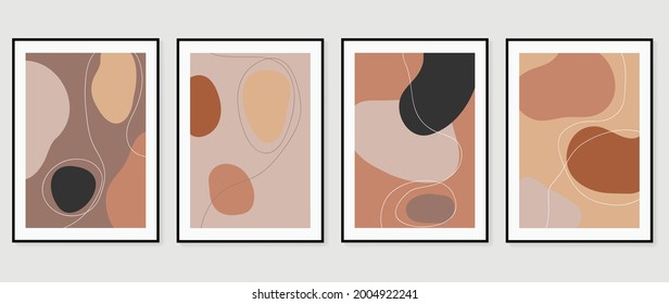 Abstract art background vector. Gold brush line arts. Modern organic shape wallpaper.  Minimalist hand painted illustrations with watercolor stain texture for home deco, wall art print and cover.