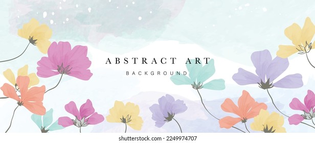 Abstract art background vector. Hand drawn watercolor botanical flowers painting minimal style background. Art design illustration for wallpaper, poster, banner card, print, web and packaging.