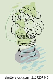 Resumen del vector de fondo de arte. Papel mural de arte de boceto botánico y huerto doméstico. Diseño de portada y estilo de pincel. Las plantas de las casas florales para el spa y la sala de relajación decoración de paredes y huellas.
