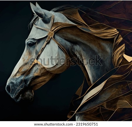 Abstract art background. Vector illustration. The horse, deer painting. Watercolor, palette knife, animals, leaf, flower, golden