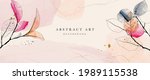 Abstract art background vector. Luxury minimal style wallpaper with golden line art flower and botanical leaves, Organic shapes, Watercolor. Vector background for banner, poster, Web and packaging.