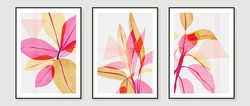Abstract Art Background Vector. Luxury Minimalist Wallpaper With X-ray Transparent Watercolor Flower And Leaves. Natural Fine Art Wall Art For Home Decoration And Print. Vector Illustration.