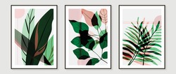 Abstract Art Background Vector. Luxury Minimalist Wallpaper With X-ray Transparent Watercolor Flower And Leaves. Natural Fine Art Wall Art For Home Decoration And Print. Vector Illustration.