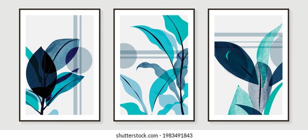 Abstract art background vector  Luxury minimalist wallpaper and x  ray transparent watercolor flower   leaves  Natural fine art wall art for home decoration   print  Vector illustration 