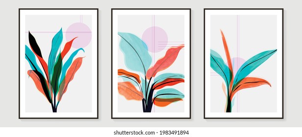 Abstract art background vector. Luxury minimalist wallpaper with x-ray transparent watercolor flower and leaves. Natural fine art wall art for home decoration and print. Vector illustration.