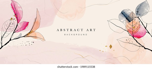 Abstract art background vector. Luxury minimal style wallpaper with golden line art flower and botanical leaves, Organic shapes, Watercolor. Vector background for banner, poster, Web and packaging. - Shutterstock ID 1989115538
