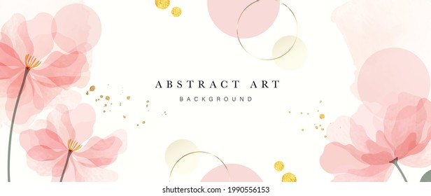 Abstract art background vector. Luxury minimal style wallpaper with golden line art flower and botanical leaves, Organic shapes, Watercolor. Vector background for banner, poster, Web and packaging. - Shutterstock ID 1990556153