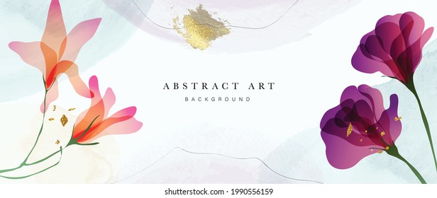 Abstract art background vector  Luxury minimal style wallpaper and golden line art flower   botanical leaves  Organic shapes  Watercolor  Vector background for banner  poster  Web   packaging 
