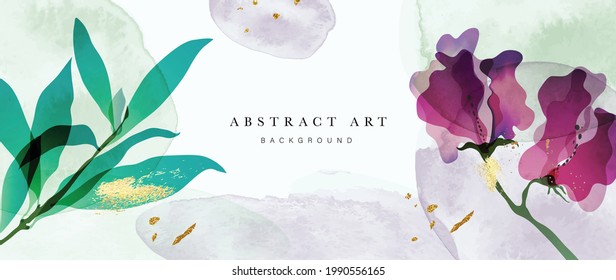Abstract art background vector  Luxury minimal style wallpaper and golden line art flower   botanical leaves  Organic shapes  Watercolor  Vector background for banner  poster  Web   packaging 