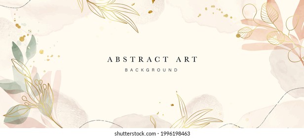 Abstract art background vector. Luxury minimal style wallpaper with golden line art flower and botanical leaves, Organic shapes, Watercolor. Vector background for banner, poster, Web and packaging. - Shutterstock ID 1996198463