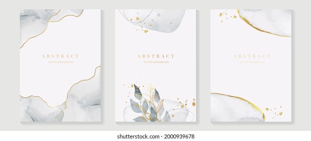 Abstract art background vector. Luxury invitation card background with golden line art flower and botanical leaves, Organic shapes, Watercolor. Vector invite design for wedding and vip cover template. - Shutterstock ID 2000939678