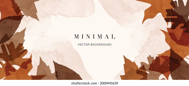 Abstract art background vector. Luxury minimal style wallpaper with golden line art flower and botanical leaves, Organic shapes, Watercolor. Vector background for banner, poster, Web and packaging.