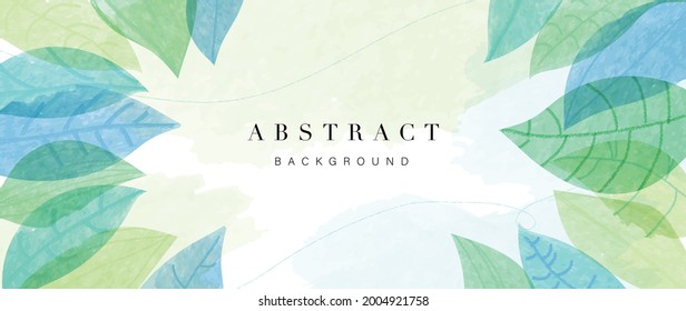 Abstract art background vector. Luxury minimal style wallpaper with green line art flower and botanical leaves, Organic shapes, Watercolor. Vector background for banner, poster, Web and packaging.