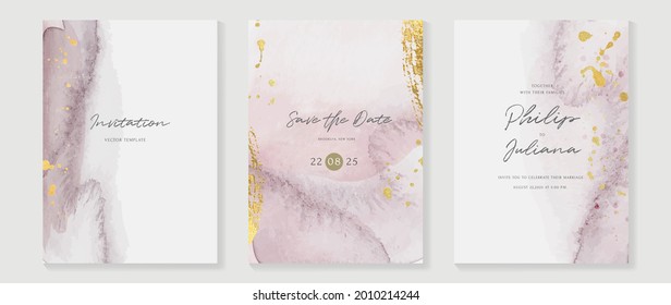 Resumen del vector de fondo de arte. Fondo de tarjeta de invitación de lujo con arte de línea dorada y textura de brocha de color agua. Diseño de invitaciones vectoriales para la boda y la plantilla de cubierta vip.