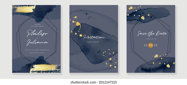 Abstract art background vector. Luxury invitation card background with golden line art flower and botanical leaves, Organic shapes, Watercolor. Vector invite design for wedding and vip cover template.