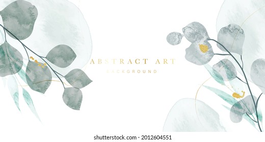 Resumen del vector de fondo de arte. Papel pintado de estilo minimalista de lujo con flor de arte de línea dorada y hojas botánicas, Formas orgánicas, acuarela. Fondo vectorial para banner, afiche, web y empaque.