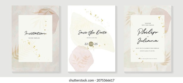 Resumen del vector de fondo de arte. Fondo de tarjeta de invitación de lujo con arte de línea dorada y textura de brocha de color agua. Diseño de invitaciones vectoriales para la boda y la plantilla de cubierta vip.