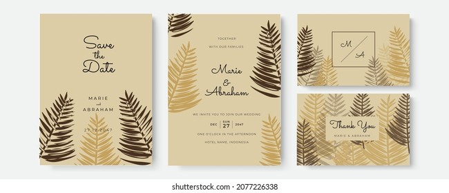 Abstract art background vector. Luxury invitation card background with golden line art flower and botanical leaves, Organic shapes, Watercolor. Vector invite design for wedding and vip cover template