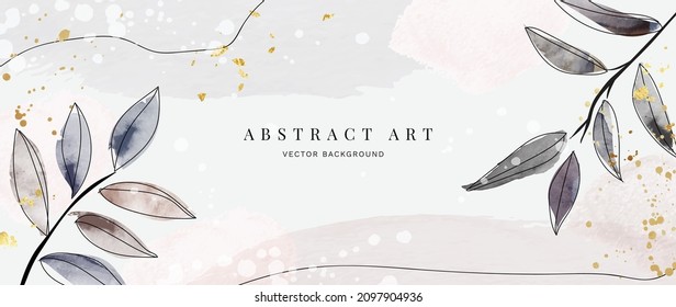 Abstract art background vector. Luxury minimal style wall art with botanical leaves line art and watercolor. Vector background for banner, poster, cover, card, invitation and prints.