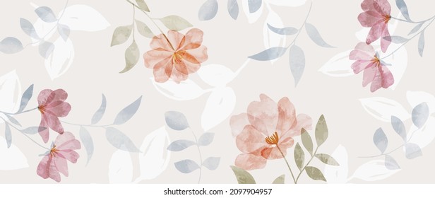 Abstract art background vector. Luxury minimal style wall art with botanical leaves line art and watercolor. Vector background for banner, poster, cover, card, invitation and prints.