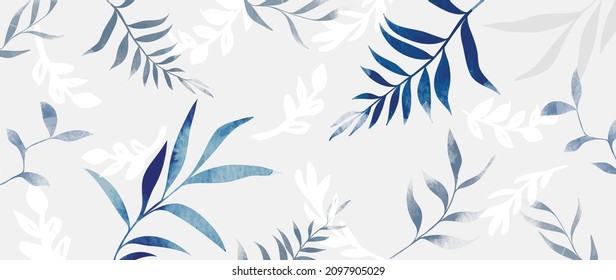 Abstract art background vector. Luxury minimal style wall art with botanical leaves line art and watercolor. Vector background for banner, poster, cover, card, invitation and prints.