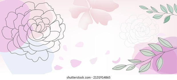 Abstract art background vector. Luxury minimal style wallpaper with beautiful color line art flower and botanical leaves, Organic shapes, Vector background for banner, poster, Web and packaging