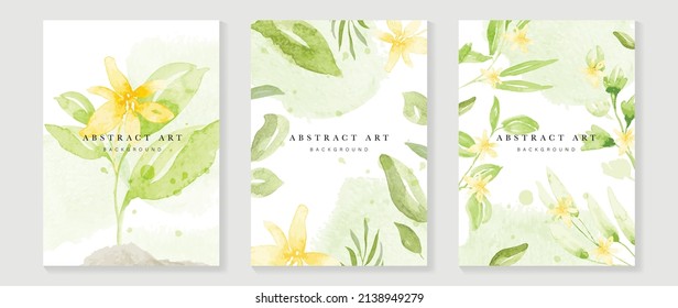 Abstract art background vector. Luxury invitation card background with  Watercolor flower and botanical leaves, Organic shapes. Vector invite design for wedding and cover template.