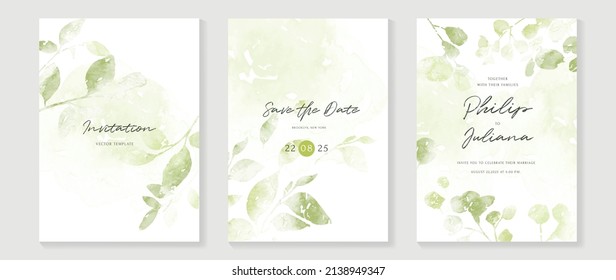 Abstract art background vector. Luxury invitation card background with  Watercolor flower and botanical leaves, Organic shapes. Vector invite design for wedding and cover template.