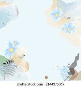 Abstract art background vector. Luxury minimal style wallpaper with golden line art flower and botanical leaves, Organic shapes, Watercolor. Vector background for banner, poster, Web and packaging.