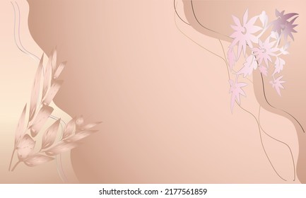 Abstract art background vector. Luxury minimal style wallpaper with golden line art flower and botanical leaves, Organic shapes, Watercolor. Vector background for banner, poster, Web and packaging.