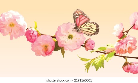 Abstract art background vector. Luxury minimal style wallpaper with pink art flower and botanical leaves, Organic shapes, Watercolor. Vector background for banner, poster, Web and packaging.