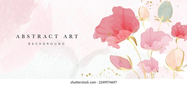 Abstract art background vector. Luxury watercolor botanical flowers with golden ink splatter texture background. Art design illustration for wallpaper, poster, banner card, print, web and packaging.