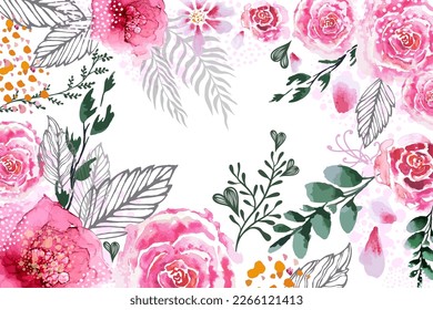 Abstract art background vector. Luxury minimal style wallpaper with golden line art flower and botanical leaves, Organic shapes, Watercolor. Vector background for banner, poster, Web and packaging.