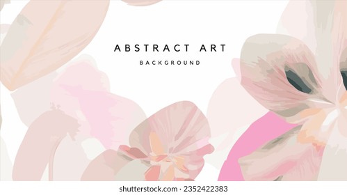 Abstract art background vector. Luxury minimal style wallpaper with golden line art flower and botanical leaves, Organic shapes, Watercolor. Vector background for banner, poster, Web and packaging