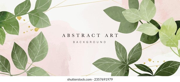 Abstract art background vector. Luxury minimal style wallpaper with golden line art foliage, gold glitter, watercolor texture. Vector background for banner, poster, wedding card, decoration.