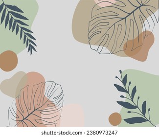 Abstract art background vector. Luxury minimal style wallpaper with botanical leaves, Organic shapes, Watercolor. Vector background for banner, poster, Web and packaging.